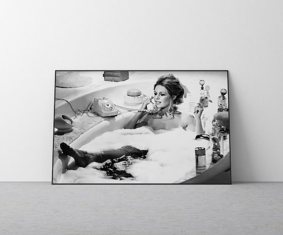 Brigitte Bardot In The Bath Poster, Vintage Black and White Photography, Bathroom Wall Decor, Brigitte Bardot Print, Feminist Wall Art