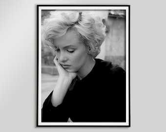 Impression vintage de Marilyn Monroe, noir et blanc, photographie de mode, affiche de film, décoration ancienne hollywoodienne, art mural imprimable, téléchargement numérique