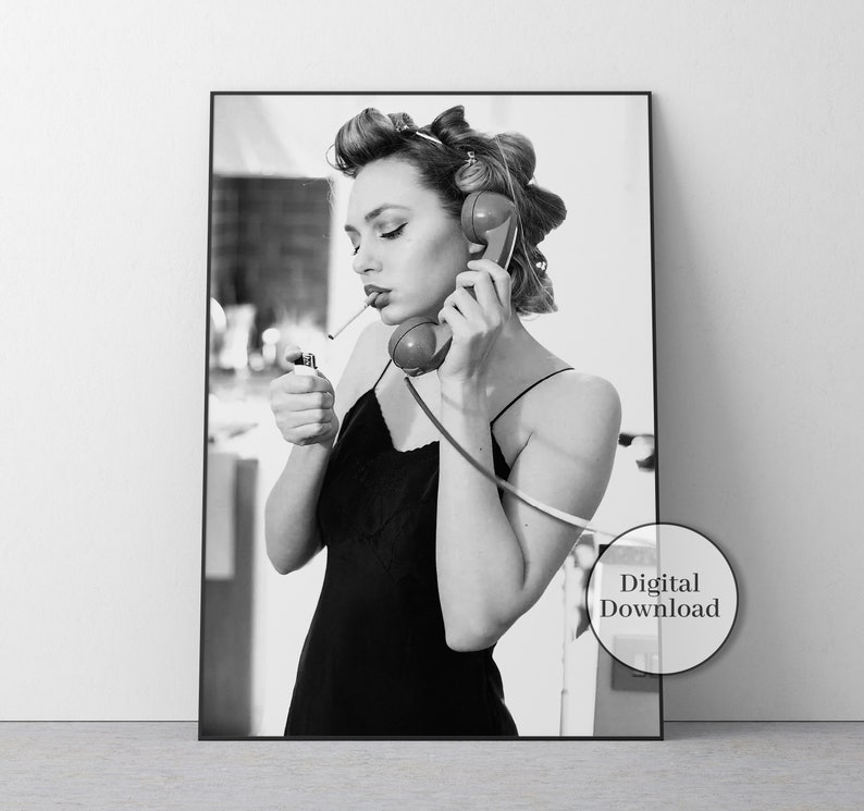 smoking poster, black and white, feminist print, teen girl room decor, girly wall art, kitchen wall decor, digital download, feminist poster, cigarette poster, kitchen wall art, woman smoking, teen girl wall art, printable wall art