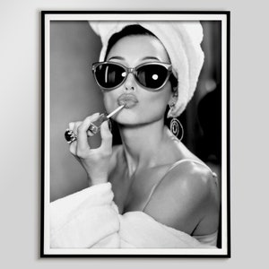 Audrey Hepburn Lipstick Print, Black and White, Vintage Photo, Audrey Hepburn Poster, Old Hollywood Decor, Feminist Print, Fashion Wall Art