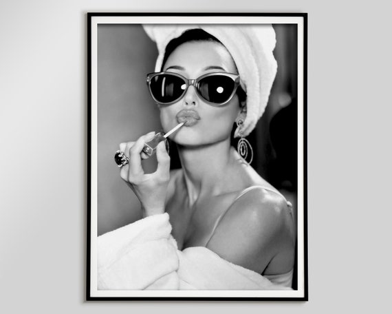 Audrey Hepburn Lipstick Print, Black and White, Vintage Photo, Audrey Hepburn Poster, Old Hollywood Decor, Feminist Print, Fashion Wall Art