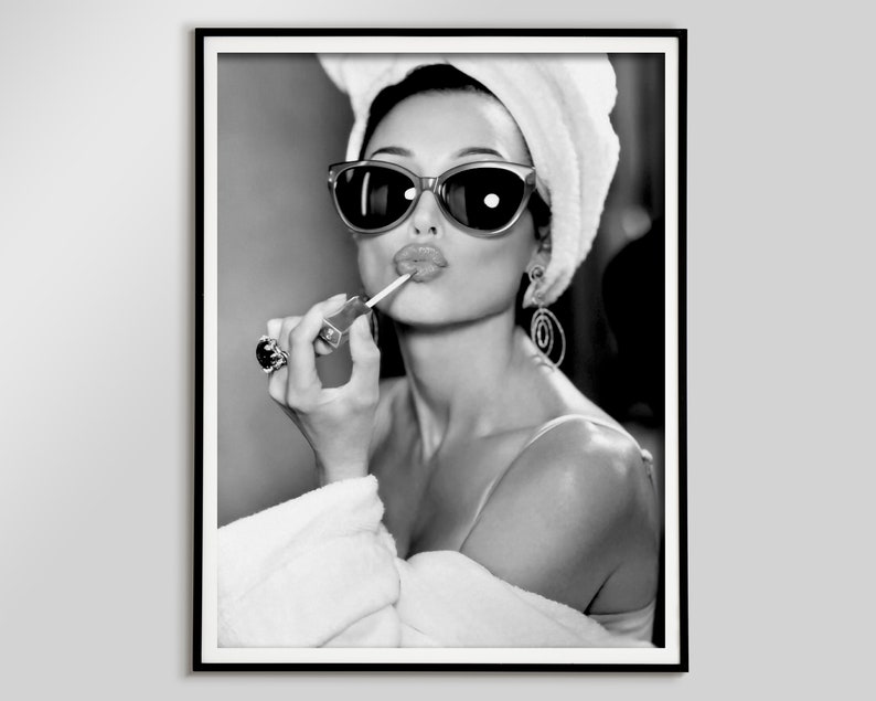 audrey hepburn, poster, wall art, lipstick print, black and white, vintage photo, audrey hepburn print, old hollywood decor, feminist print, fashion wall art, fashion print, wall decor, vintage poster