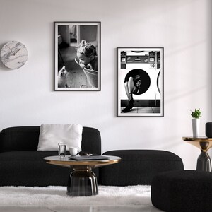 Woman Drinking Wine in Washing Machine Print, Black and White, Feminist Poster, Funny Wall Art, Vintage Laundry Poster, Printable Room Decor