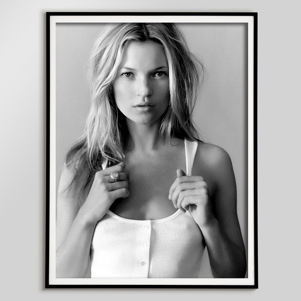 Kate Moss Poster, Fashion Wall Art, Black and White, Feminist Print, Beauty Room Decor, Kate Moss Print, Vintage Photo, Digital Download