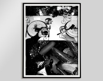 Women Drinking Wine in Bar Print, Luxury Fashion Poster, Black and White Photography, Vintage Wall Art, Alcohol Poster, Hypebeast Room Decor