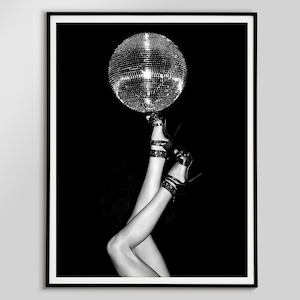 Diskokugel Auf High Heels Print, Mode Wandkunst, Funky Poster, Feministischer Druck, Disco Party Poster, Jugendstil Mädchen Raumdekor