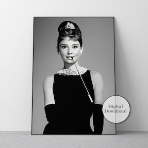 Audrey Hepburn-afdruk, vintage filmposter, Audrey Hepburn-muurkunst, decor Old Hollywood, zwart-wit, antieke foto&#39;s, decor muurkunst, vintage filmposter