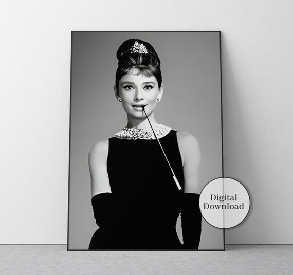 Audrey Hepburn Print, Black and White Movie Poster, Vintage Hollywood Wall Art, Old Hollywood Decor, Digital Download, Classic Film Poster