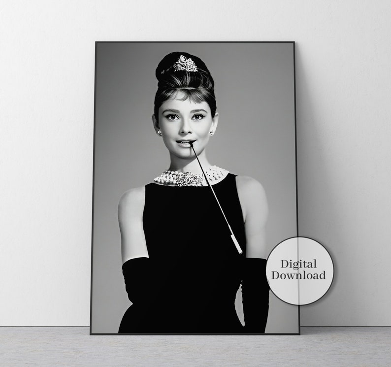Audrey Hepburn Print, Vintage Movie Poster, Audrey Hepburn Wall Art, Old Hollywood Decor, Black And White, Antique Photos, Wall Art Decor