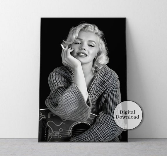 Marilyn Monroe Black and White Art Print, Fashion Poster (digital