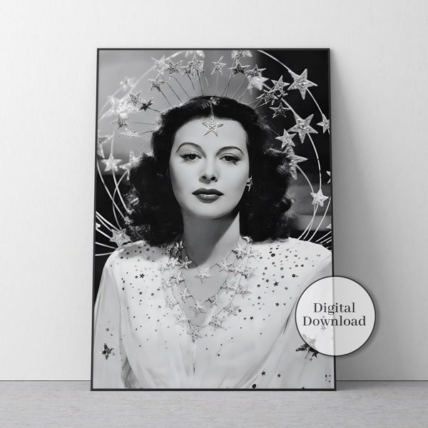 Hedy Lamarr Poster, schwarz weiß, Hollywood Wall Art Decor, Mode Fotografie, Vintage Film Poster, alter Film, Galerie Wanddruck