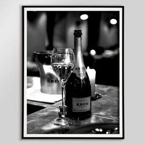 Champagne in the Bar Poster, Black and White, Bar Cart Print, Alcohol Wall Art, Digital Download, Home Bar Decor, Champagne Wall Art, Canvas