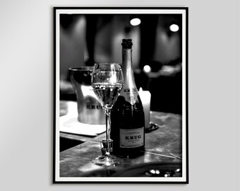 Champagne in the Bar Poster, Black and White, Bar Cart Print, Alcohol Wall Art, Digital Download, Home Bar Decor, Champagne Wall Art, Canvas