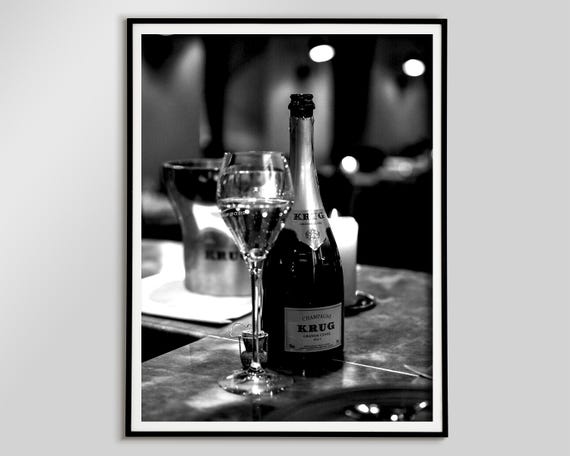 Champagne in the Bar Poster, Black and White, Bar Cart Print, Alcohol Wall Art, Digital Download, Home Bar Decor, Champagne Wall Art, Canvas