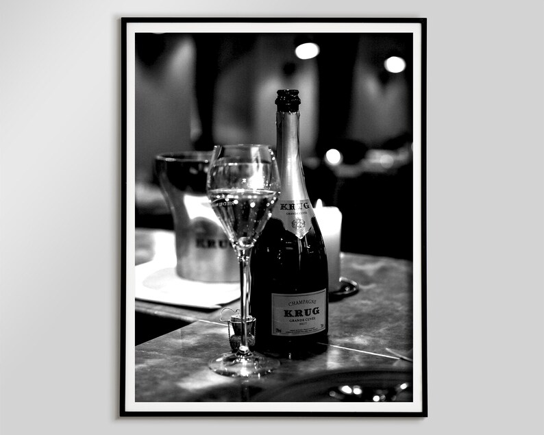 Champagne in the Bar Poster, Black and White, Bar Cart Print, Alcohol Wall Art, Digital Download, Home Bar Decor, Champagne Wall Art, Canvas