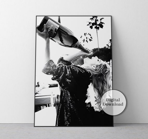 Feminist Print, Women Drinking Poster, Teen Girl Room Decor, Funny Prints, Black and White, Vintage Poster, Bar Decor, Alcohol Wall Art