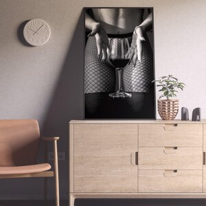 red wine print, black and white, feminist poster, bar cart print, alcohol wall art, teen girl room decor, sexy wall art, woman drinking wine, wine wall art, wine poster, bar wall art, bar poster, wine glass print