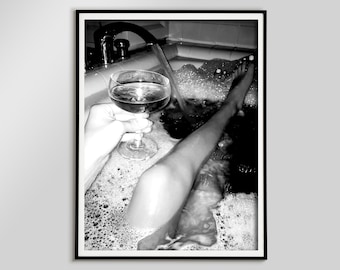 Woman in Bathtub Print, Cocktail Wall Art, Feminist Poster (Digital Download)