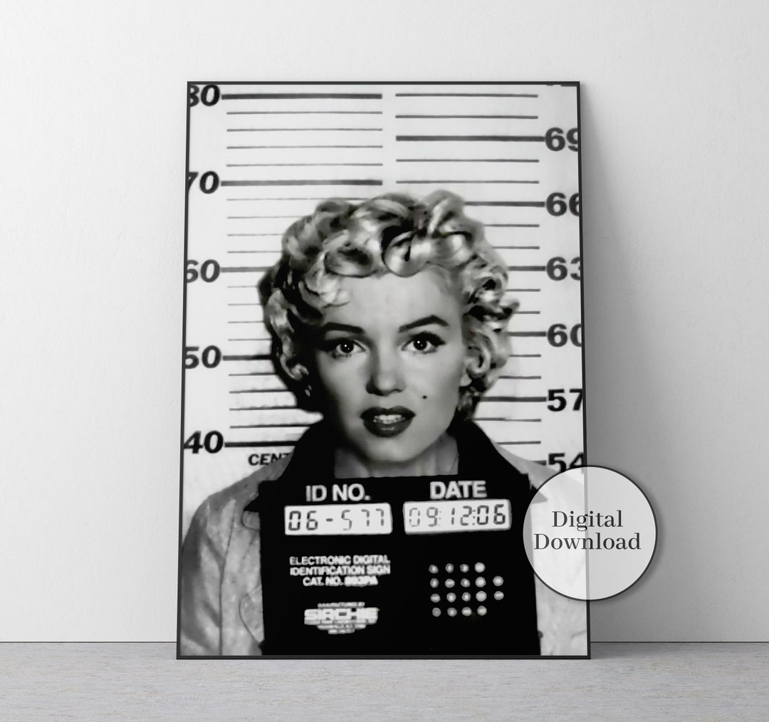 Marilyn Monroe Mugshot Poster, Black and White, Hollywood Wall Art
