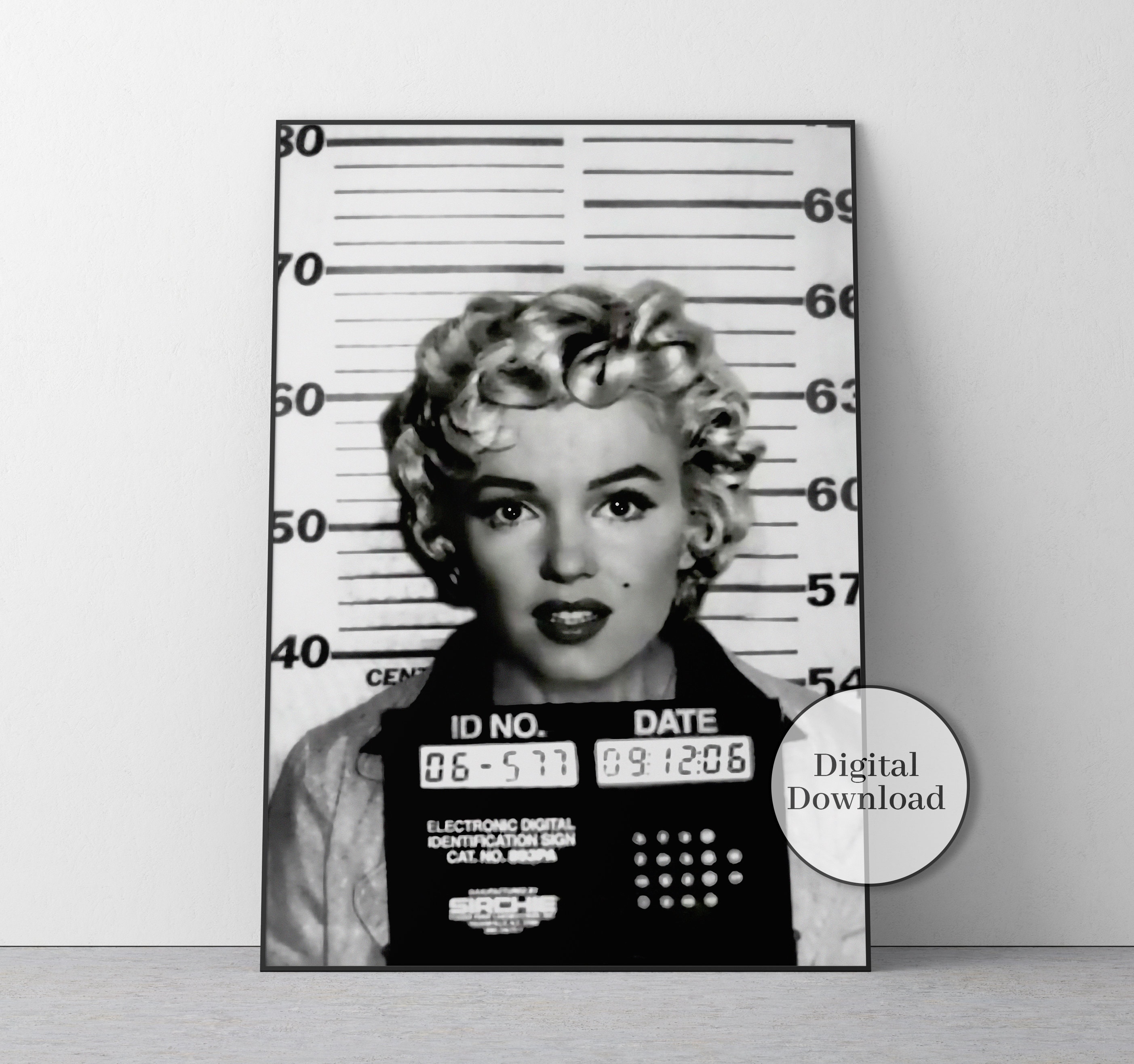 Marilyn Monroe Mugshot Poster Black and White Hollywood Wall Etsy UK