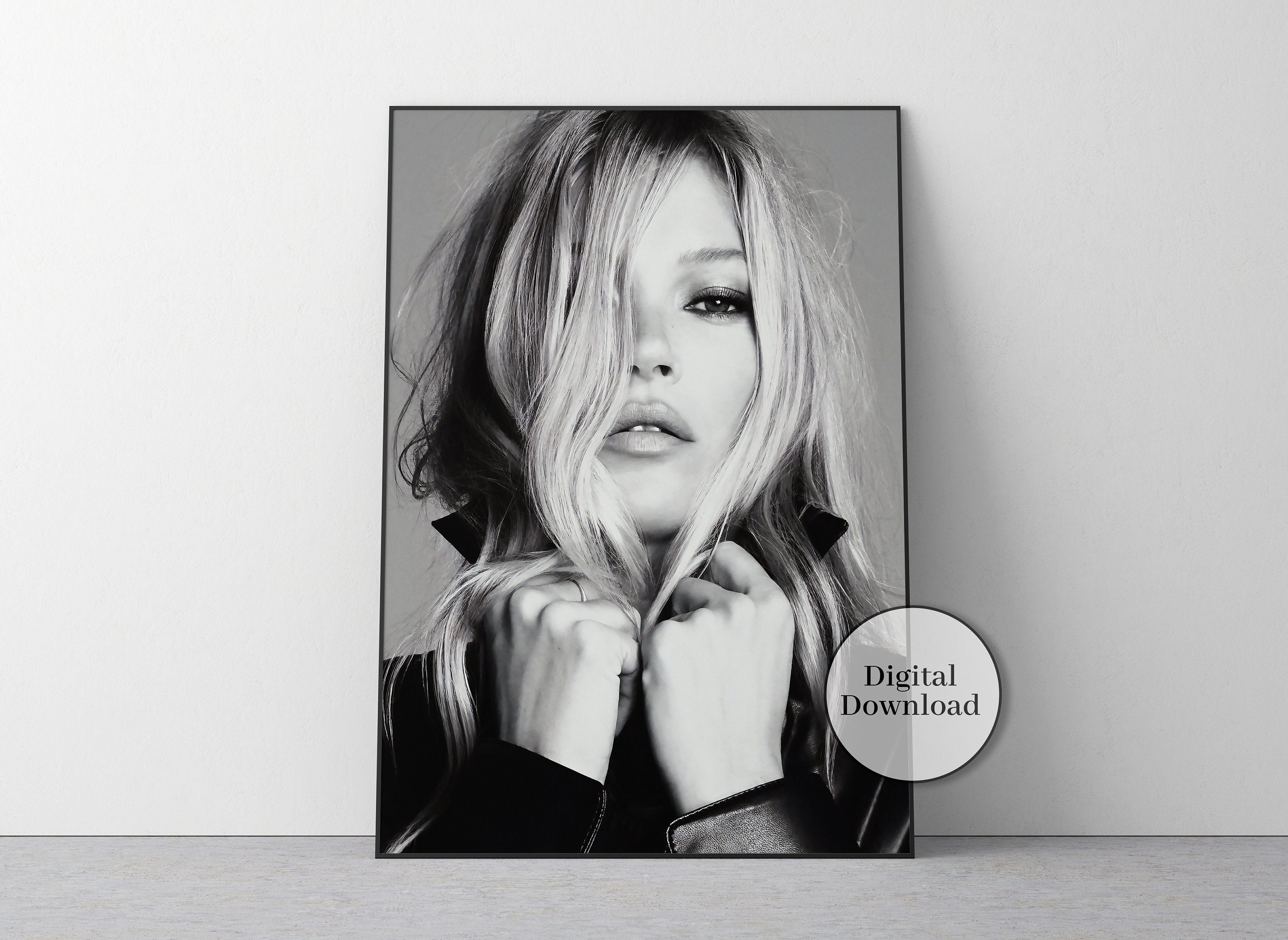 Kate Moss Fashion Print - Black and White Wall Art (digital