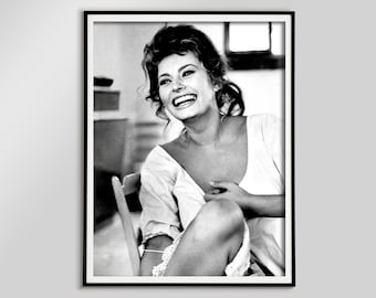 Sophia Loren Vintage Black and White Photography Print, Old Hollywood Decor, Fashion Wall Art, Digital Download, Cinema & Hollywood Poster
