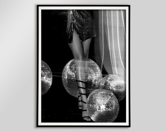 Disco Ball Fashion Print, Black and White Photography (Digital Download)