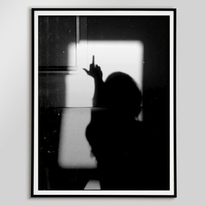 Shadow of Woman Middle Finger Poster, Black and White, Feminist Print, Teen Girls Bedroom Wall Art, Aesthetic Room Decor, Digital Download