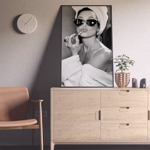 audrey hepburn, poster, wall art, lipstick print, black and white, vintage photo, audrey hepburn print, old hollywood decor, feminist print, fashion wall art, fashion print, wall decor, vintage poster
