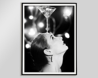 Black and White Martini Poster, Vintage Photo, Martini Wall Art, Woman Drinking Wine Print, Roaring 20s, Vintage Bar Decor, Digital Download