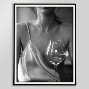 Woman Drinking Wine Poster, Vintage Bar Decor, Feminist Print, Black and White, Alcohol Wall Art, Teen Girl Room Decor, Digital Download