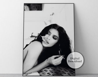 Kylie Jenner Smoking Poster, Black and White, Feminist Print, Vintage Photo, Teen Girl Room Decor, Fashion Poster, Wall Art, Home Decor