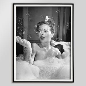 Woman Bubble Bath Print, Black and White, Bathroom Wall Art, Feminist Poster, Old Hollywood Decor, Bathtub Print, Sexy Bathroom Art, Photo