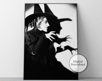 The Wizard Of Oz Movie Poster, 1939, Wicked Witch Of The West Print, Black and White, Vintage Photo, Halloween Wall Decor, Digital Download