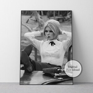 Vintage Brigitte Bardot Smoking Cigarette Poster, Black and White, Feminist Print, Fashion Photography, Teen Girl Room Decor, Girly Wall Art