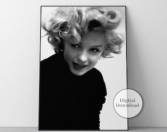 Marilyn Monroe impression photographie de mode noir et blanc affiche de film vintage vieille décoration hollywoodienne art mural imprimable téléchargement numérique