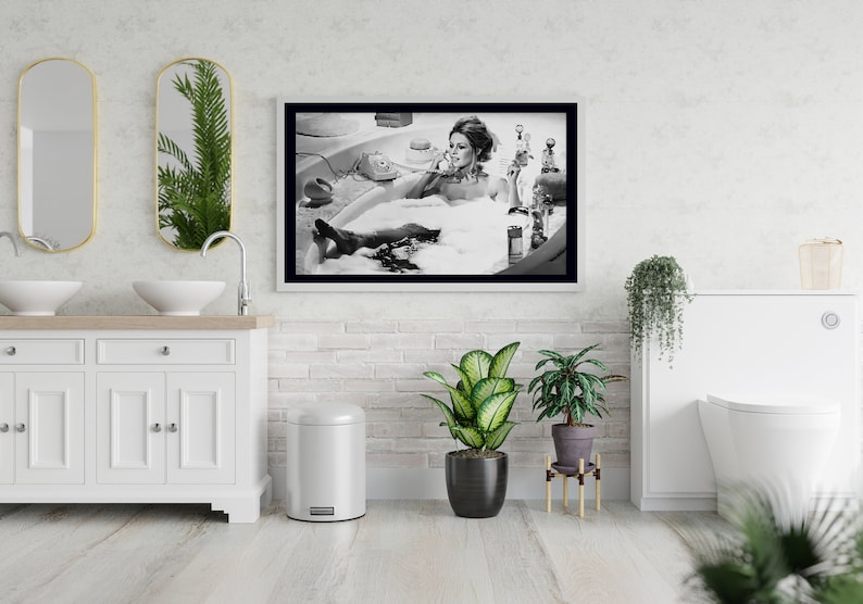 Brigitte Bardot In The Bath Poster, Vintage Black and White Photography, Bathroom Wall Decor, Brigitte Bardot Print, Feminist Wall Art