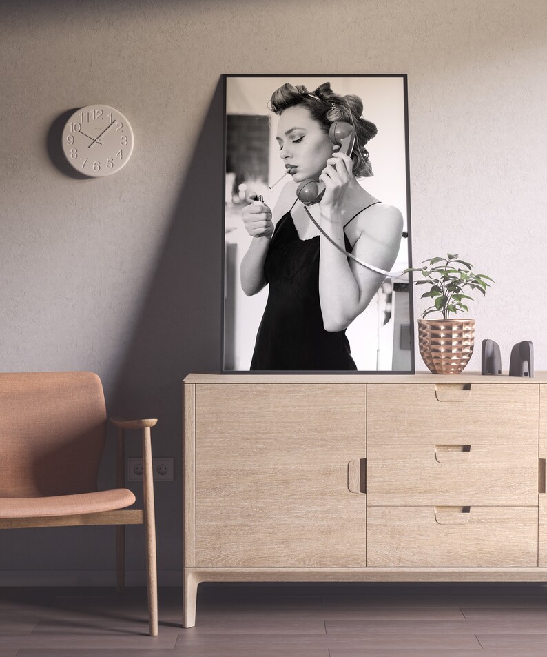Woman Smoking Cigarette Poster, Black and White, Feminist Print, Teen Girl Room Decor, Girly Wall Art, Kitchen Wall Decor, Digital Download
