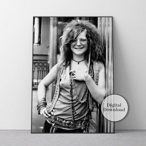 Janis Joplin Print, Black and White, Janis Joplin Poster, Printable Wall Art, Vintage Music Poster, Home Decor, Music Studio Decor, Canvas