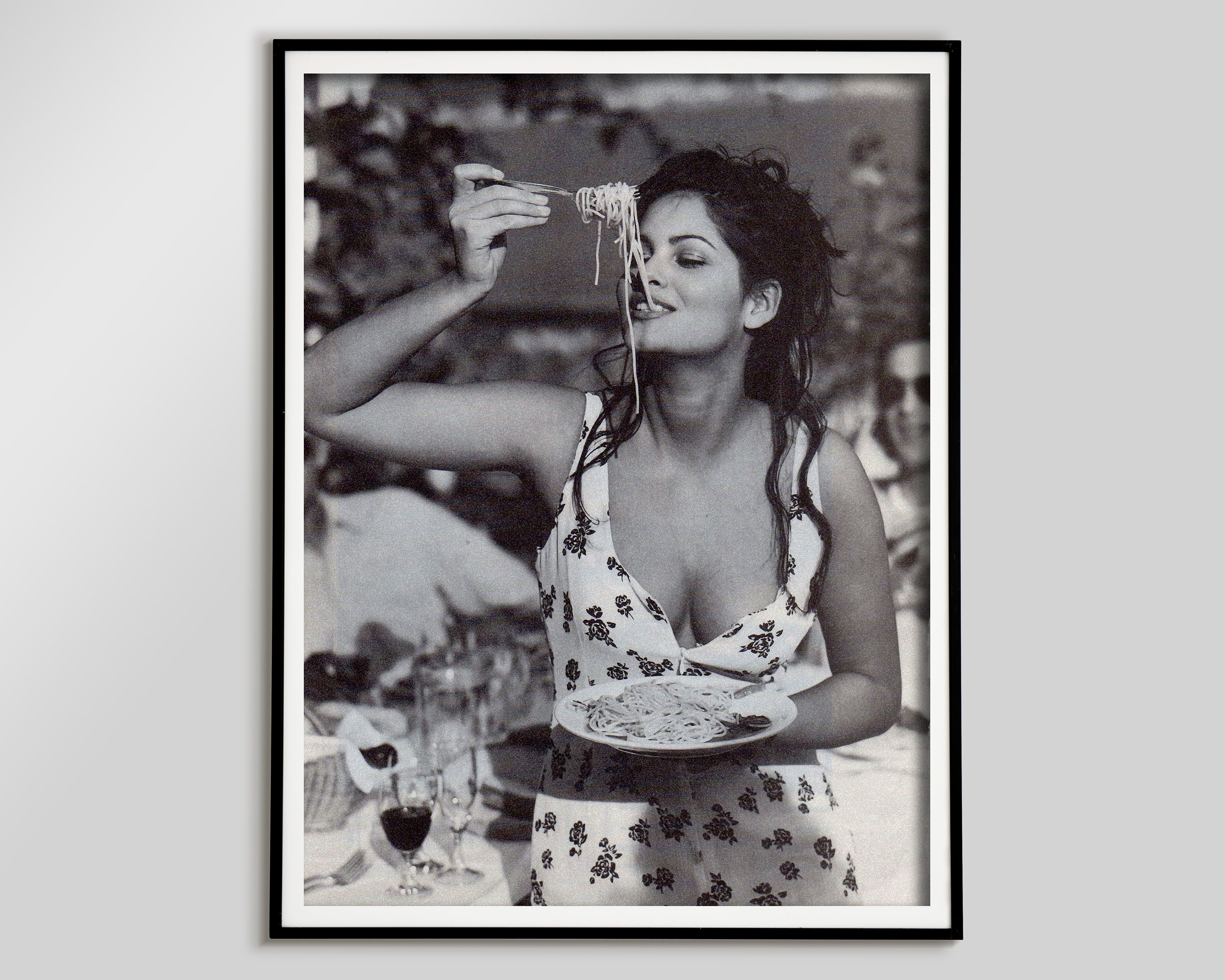 Woman Eating Spaghetti Print, Black and White, Vintage Poster, Restaurant Decor, Pasta Girl Print, Italy Photography Print, Digital Download