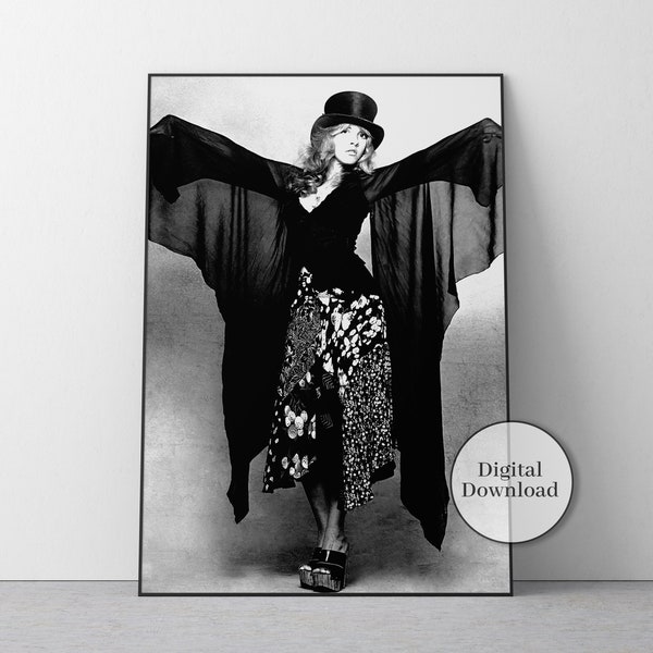 Stevie Nicks Poster, Black and White, Vintage Photo, Stevie Nicks Print, Feminist Art Print, Music Posters, Wall Art, Home Decor, Canvas