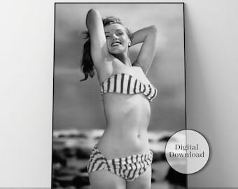 Marilyn Monroe Sexy Bikini Poster, Old Hollywood Decor, Vintage Wall Art, Marilyn Monroe Print, Romantic Bedroom Decor, Retro Movie Poster