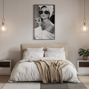 audrey hepburn, poster, wall art, lipstick print, black and white, vintage photo, audrey hepburn print, old hollywood decor, feminist print, fashion wall art, fashion print, wall decor, vintage poster