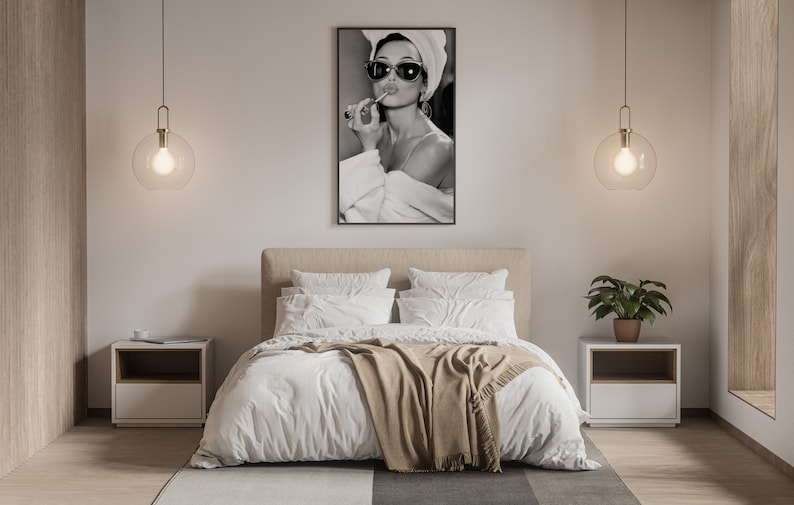 audrey hepburn, poster, wall art, lipstick print, black and white, vintage photo, audrey hepburn print, old hollywood decor, feminist print, fashion wall art, fashion print, wall decor, vintage poster