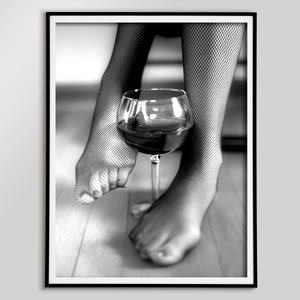 Wine Poster, Black and White, Bar Cart Print, Fashion Photography, Alcohol Wall Art, Feminist Poster, Teen Girl Room Decor, Digital Download