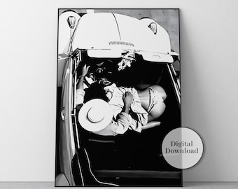 Romance in the Car Print, Black and White, Vintage Photography, Romantic Bedroom Decor, Couple Poster, Romantic Wall Art, Valentine Decor