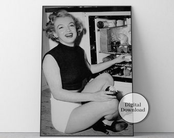 Vintage Marilyn Monroe Black and White Print - Old Hollywood Wall Art Digital Download Canvas - TM   - Maximum Length 140