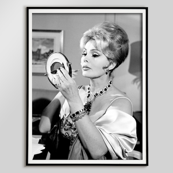 Zsa Zsa Gabor Poster, Black and White, Vintage Print, Old Hollywood Decor, Makeup Wall Art, Fashion Print, Glam Decor, Digital Download