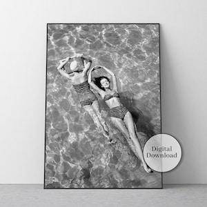 Women Swimming in Pool Print, Black and White, Vintage Photo, Summer Poster, Vintage Wall Decor, Printable Wall Art, Digital Download