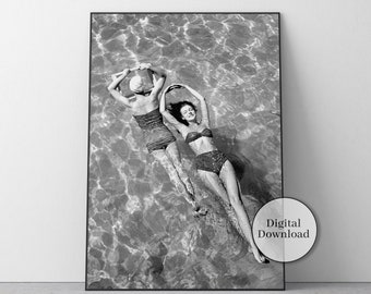 Crowded Swimming Pool Vintage Black & White Photo Bathing - Etsy